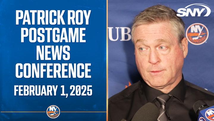 Patrick Roy discusses a dramatic Islanders' 3-2 overtime win in Tampa, Feb 1, 2025.