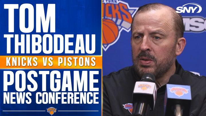 Tom Thibodeau evaluates Knicks' defense at midway-point after Pistons' loss in conference.