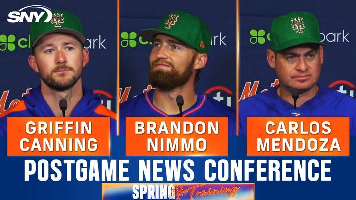 Brandon Nimmo gives update on knee, Griffin Canning and Carlos Mendoza react to the righty's nine K's for Mets