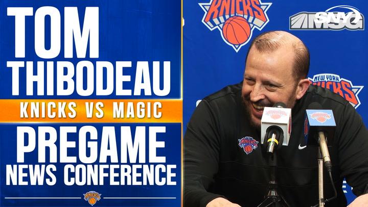 Tom Thibodeau discusses Knicks' top offense and NBA Cup impact ahead of Magic game.