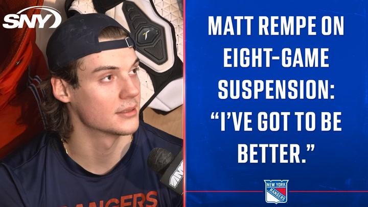 Rangers' Matt Rempe discusses his return from an eight-game suspension, vowing to be smarter.