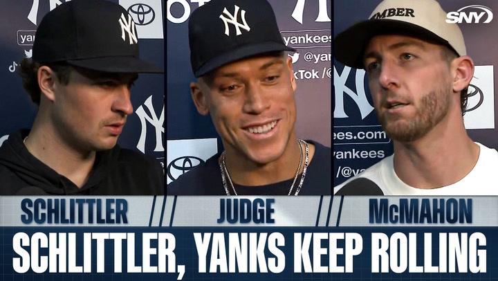 Schlittler, Judge, and McMahon of the Yankees featured with the headline "Schlittler, Yanks