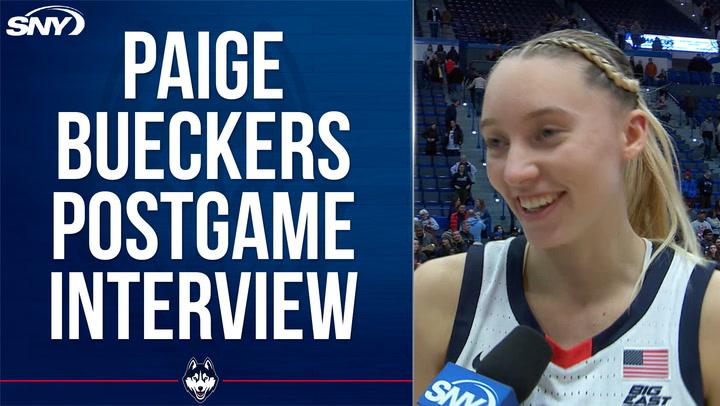 Paige Bueckers in a postgame interview about UConn's 79-44 comeback win over Georgetown.