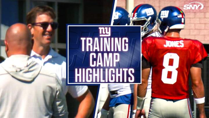 Eli Manning at Giants training camp; Jones with wide receivers, highlights on 8/12/24.