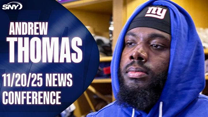 Andrew Thomas of the Giants at news conference on 11/20/25.