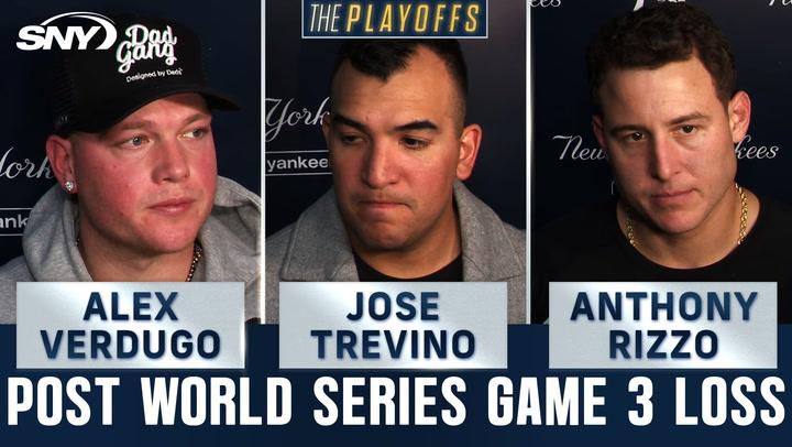 Alex Verdugo, Anthony Rizzo, and Jose Trevino discuss the Game 3 World Series loss to Dodgers.