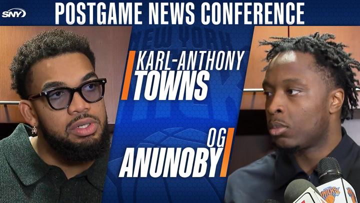 Karl-Anthony Towns and OG Anunoby at the postgame news conference.