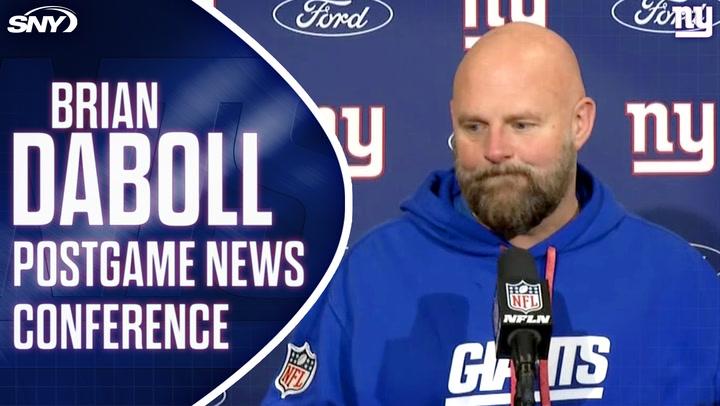 Brian Daboll discusses costly penalties in Giants' 20-13 loss to Eagles in final season game.