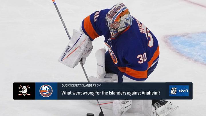 Islanders goalie in action after tough 3-1 home loss to Ducks. Analysis and recap ahead.