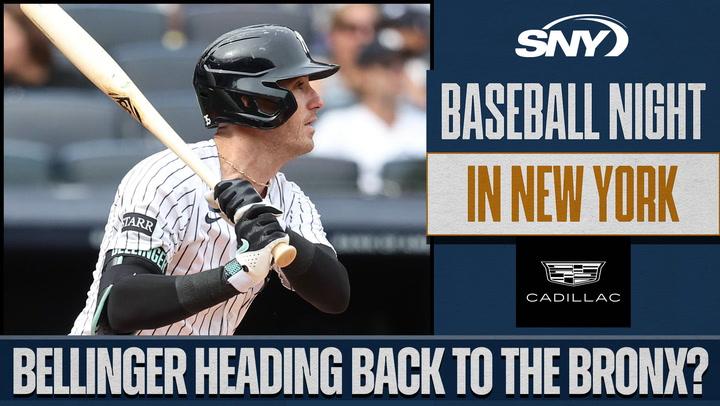 SNY Baseball Night in New York graphic with a player and the headline "Bellinger heading back to the Bronx?"