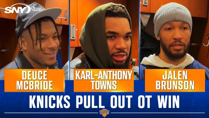 Deuce McBride, Karl-Anthony Towns, and Jalen Brunson discuss Knicks' gritty OT win over Bulls.