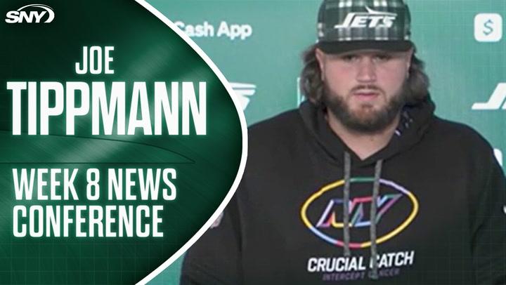 Joe Tippmann discusses Jets' O-Line struggles in press conference, relieved about Newman.