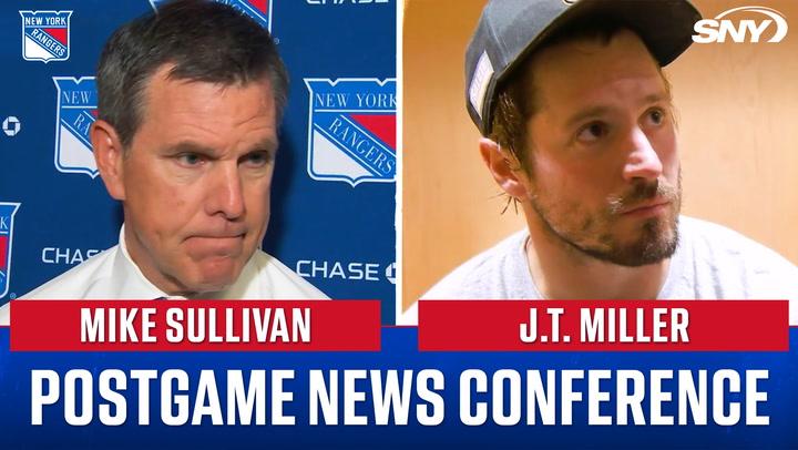 Mike Sullivan and J.T. Miller at the New York Rangers postgame news conference.