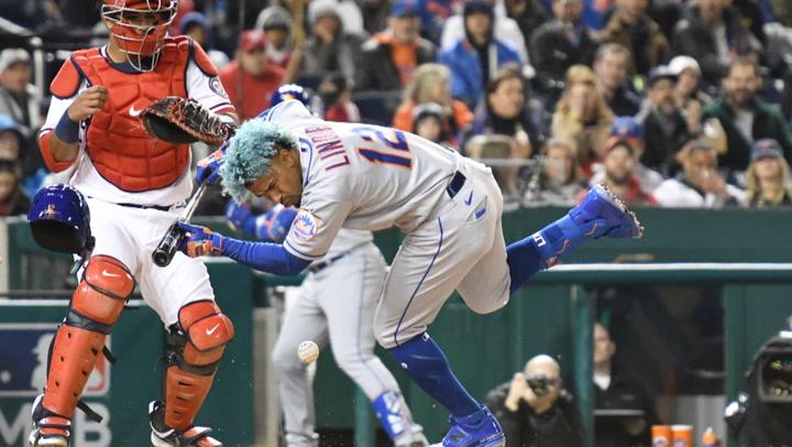 Mets, Nationals benches clear after Francisco Lindor hit by pitch in face