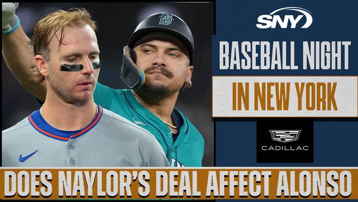 Pete Alonso and Josh Naylor shown with the text: "Does Naylor's deal affect Alonso" and "SNY Baseball