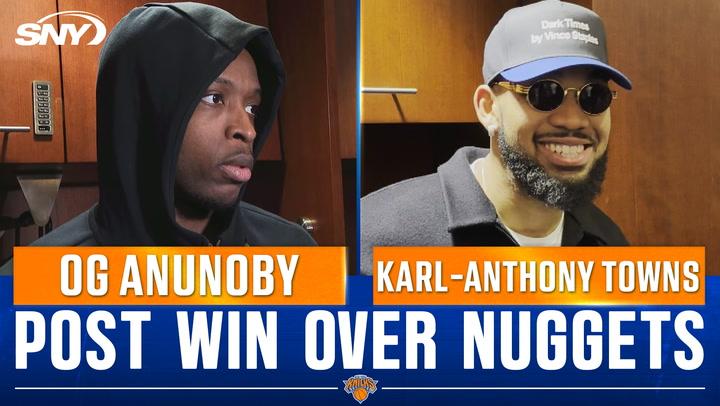 OG Anunoby and Karl-Anthony Towns discuss Knicks' win, Jokic calls them title contenders.