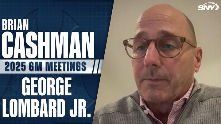 Brian Cashman discusses George Lombard Jr. at the 2025 GM Meetings, SNY broadcast.
