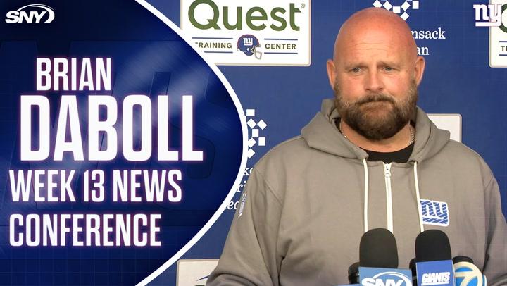 Giants coach Brian Daboll at a press conference on injuries and Thanksgiving play plans.