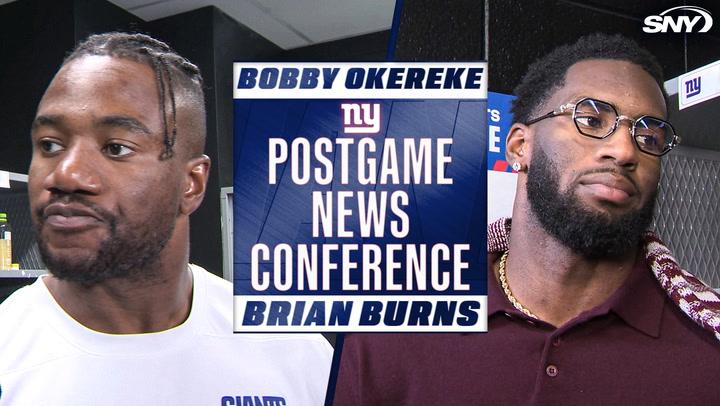 Bobby Okereke and Brian Burns at the Giants postgame news conference, SNY coverage