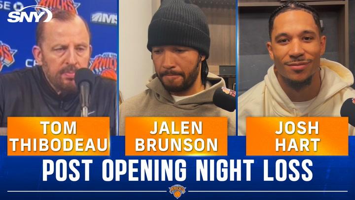 Tom Thibodeau, Jalen Brunson, and Josh Hart discuss Knicks' loss to Celtics on opening night.