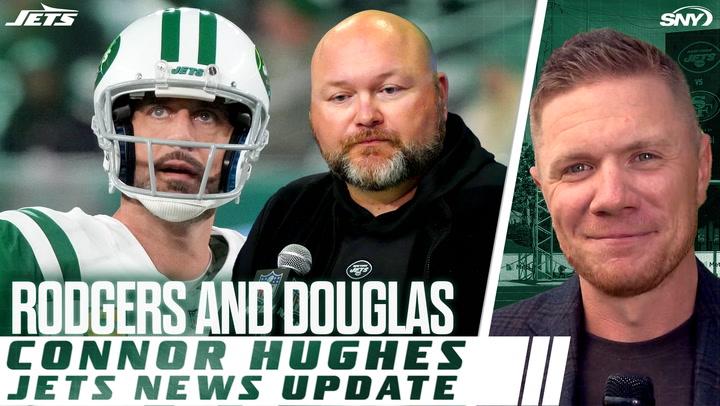 Aaron Rodgers and Joe Douglas' exit discussed by SNY reporters; impacts Rodgers' future.