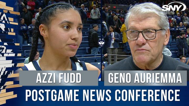 Azzi Fudd and Geno Auriemma discuss her 34-point game in UConn's win over St. John's.