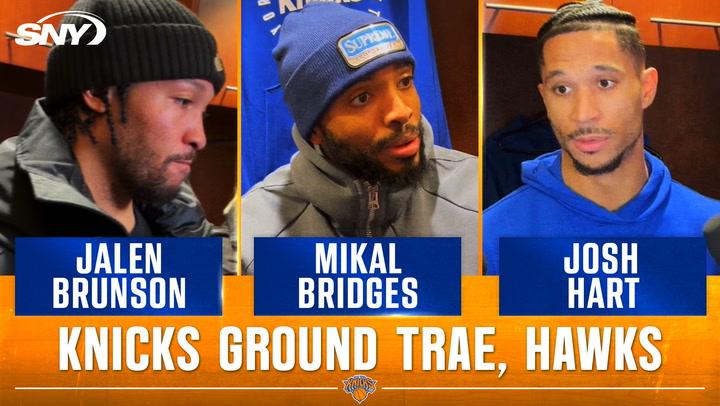 Jalen Brunson, Mikal Bridges, Josh Hart discuss Knicks' win over Hawks; focus on defense.