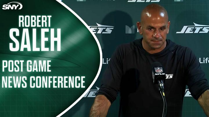 Jets head coach Robert Saleh discusses the running game, offense, rookies, and penalties in post-game news conference after the preseason opener against the Commanders.