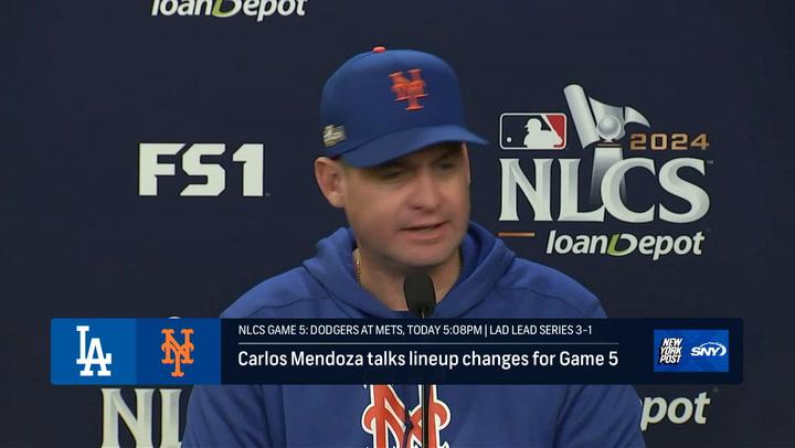 Carlos Mendoza discusses Mets lineup changes for crucial Game 5 of the 2024 NLCS.