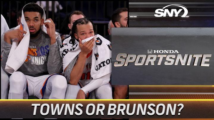 Alt text: "SNY SportsNite debates if Jalen Brunson or Karl-Anthony Towns is Knicks' MVP this season."