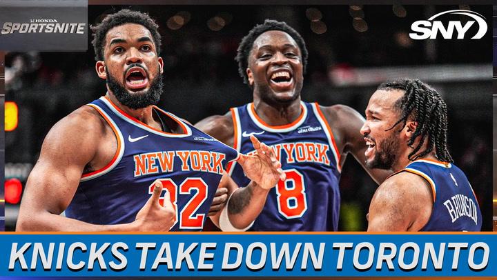 Knicks celebrate big 113-108 victory over Toronto; Anunoby shines in return with clutch play.