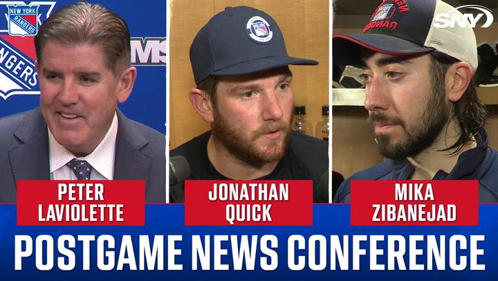 Peter Laviolette, Jonathan Quick, and Mika Zibanejad discuss Quick's 400th win postgame.