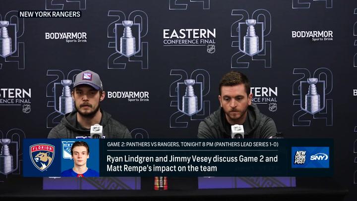 Ryan Lindgren and Jimmy Vesey share Rangers' goals for Game 2