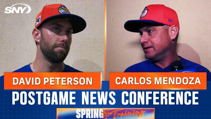 Mets pitcher David Peterson and manager Carlos Mendoza talk Juan Soto hits, Peterson pitch mix