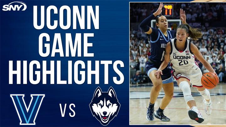 UConn vs Villanova (1/22) | UConn's Bueckers drives past Villanova defender in 100-57 win.