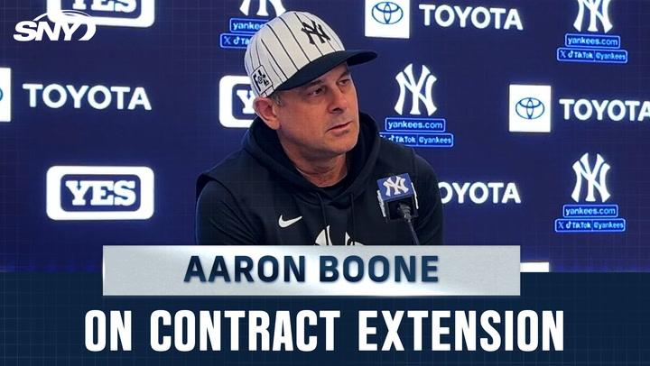 Yankees manager Aaron Boone discusses his 'thrilled' response to a contract extension.