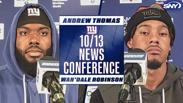 Andrew Thomas and Wan'Dale Robinson at Giants 10/13 news conference