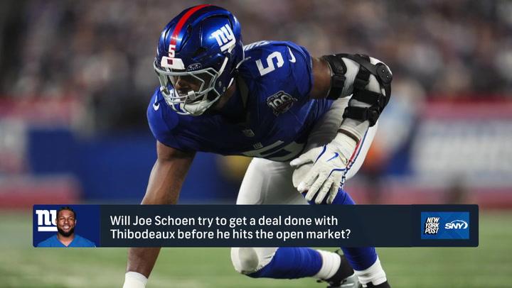 NFL player Kayvon Thibodeaux in action; discussion on his future with the New York Giants.