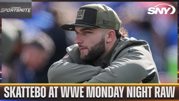 Skattebo at WWE Monday Night Raw highlighted on SNY SportsNite.