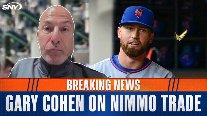 Breaking news graphic with Gary Cohen and Brandon Nimmo, featuring the headline "Gary Cohen on Nimmo Trade."