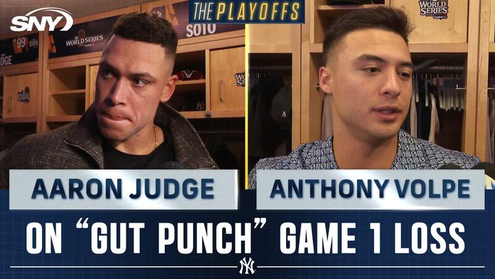 Aaron Judge and Anthony Volpe discuss the Yankees' Game 1 loss, calling it a "gut punch."