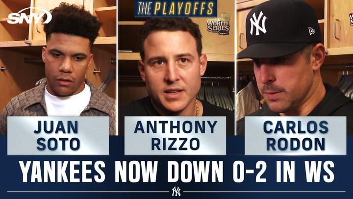 Yankees' player addresses media on World Series Game 2 loss; Game 3 seen as must-win.