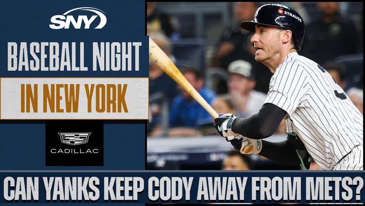 SNY Baseball Night in New York graphic asks "Can Yanks keep Cody away from Mets?" with an image of a Yankees