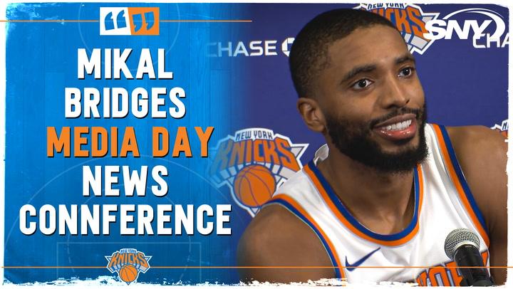 Mikal Bridges discusses joining the Knicks and goals for 2024-2025 at Knicks Media Day conference.