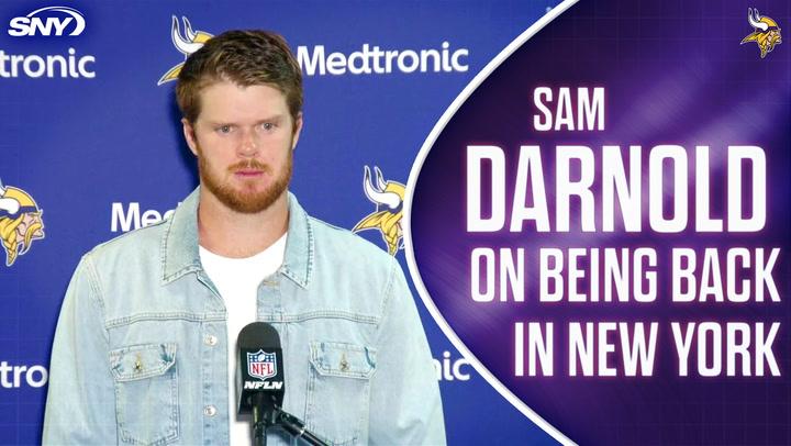 Vikings QB Sam Darnold discusses playing at MetLife Stadium after Vikings' 28-6 win over the Giants.