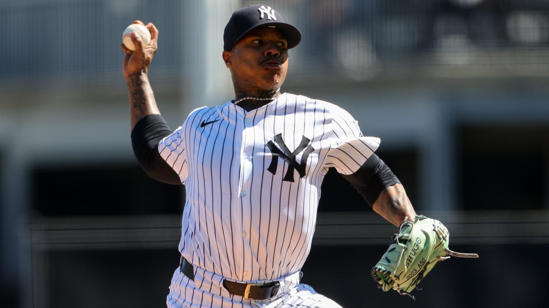 Feb 19, 2024; Tampa, FL, USA; New York Yankees starting pitcher Marcus Stroman (0) participates in spring training workouts at George M. Steinbrenner Field. / Nathan Ray Seebeck-USA TODAY Sports