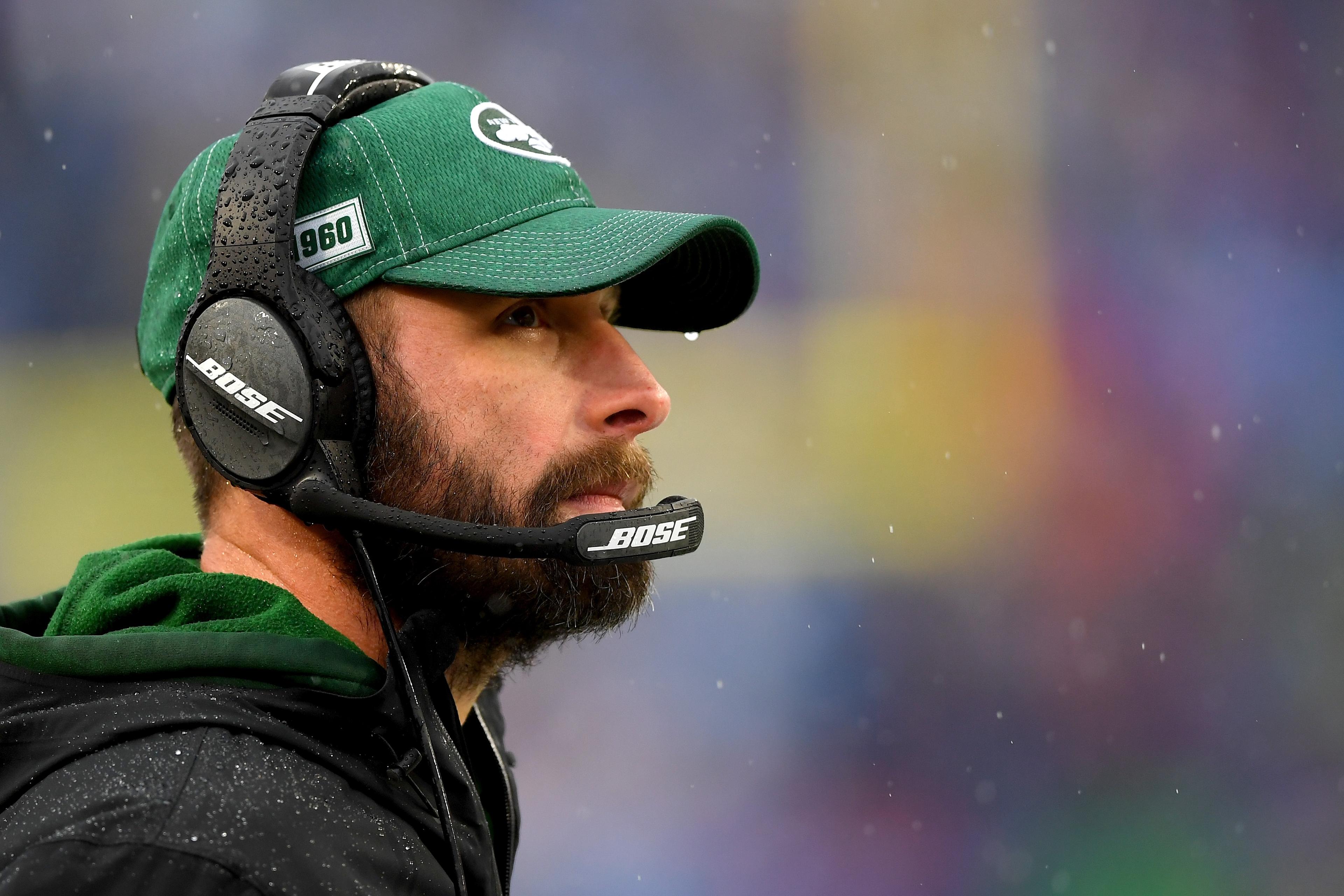 Dec 29, 2019; Orchard Park, New York, USA; New York Jets head coach Adam Gase looks on against the Buffalo Bills during the second quarter at New Era Field. Mandatory Credit: Rich Barnes-USA TODAY Sports