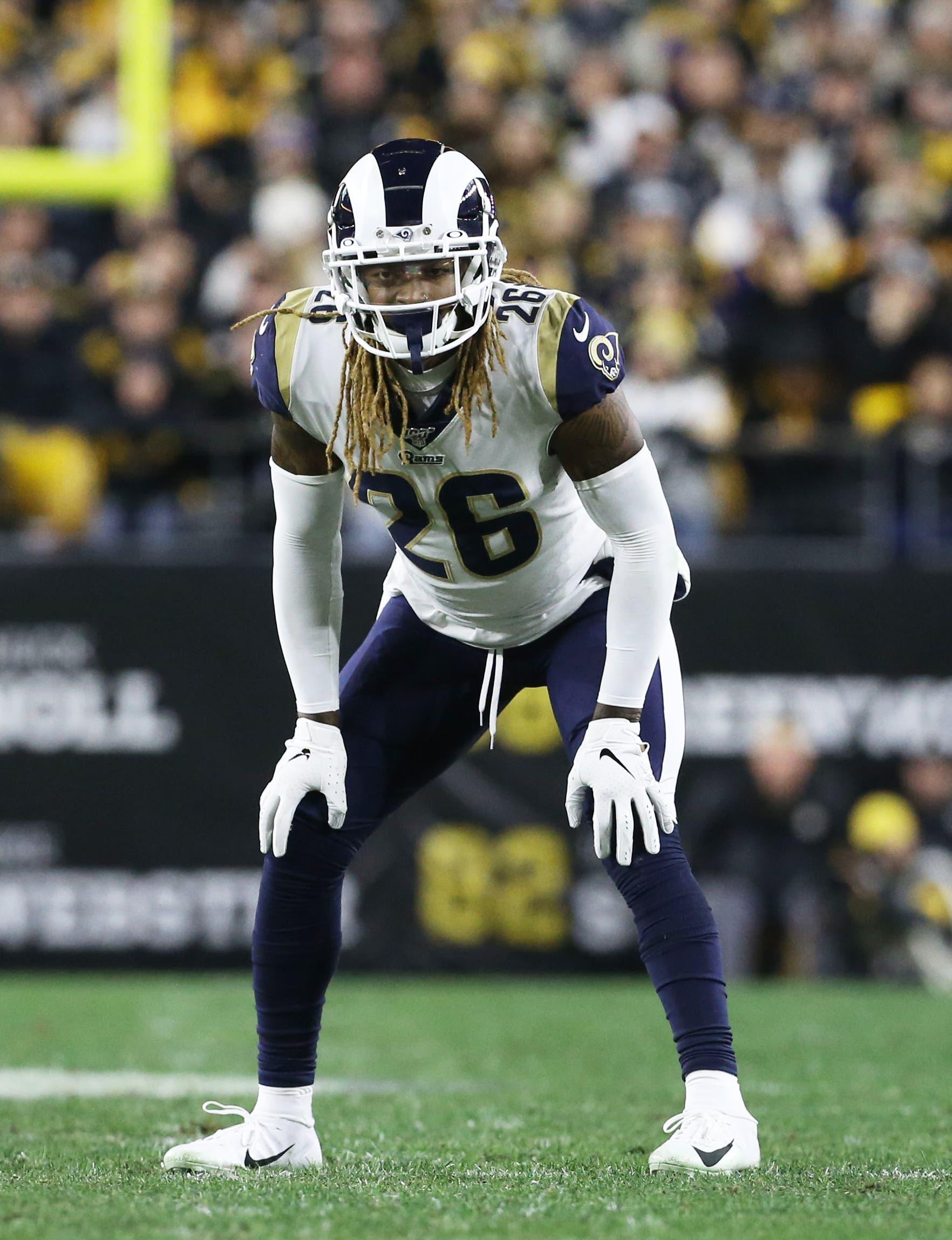 Nov 10, 2019; Pittsburgh, PA, USA; Los Angeles Rams defensive back Marqui Christian (26) defends against the Pittsburgh Steelers during the third quarter at Heinz Field. Pittsburgh won 17-12. Mandatory Credit: Charles LeClaire-USA TODAY Sports / Charles LeClaire