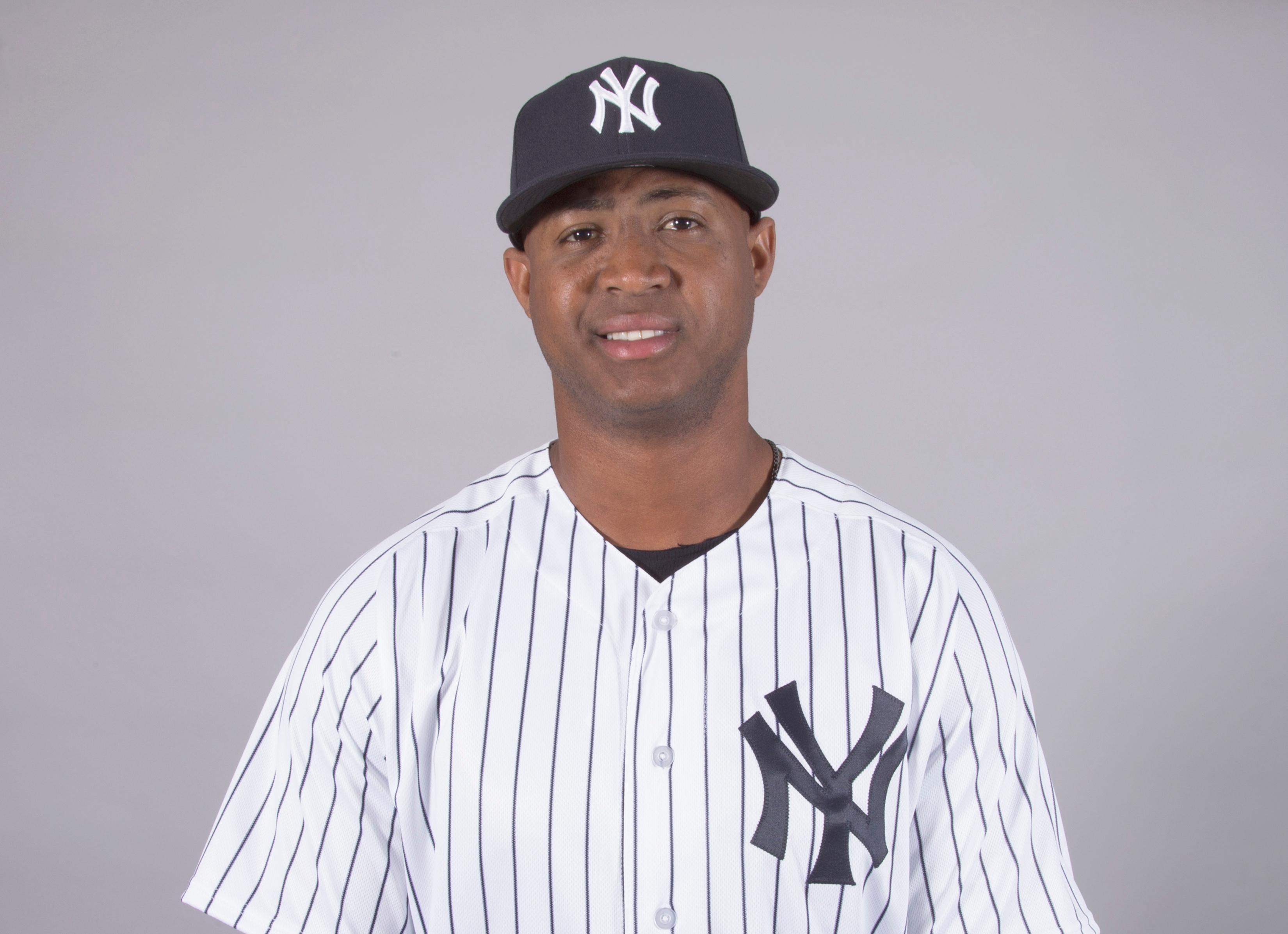 Feb 21, 2018; Tampa, FL, USA; New York Yankees starting pitcher Domingo Acevedo (88) during media day at George M. Steinbrenner Field. Mandatory Credit: Reinhold Matay-USA TODAY Sports