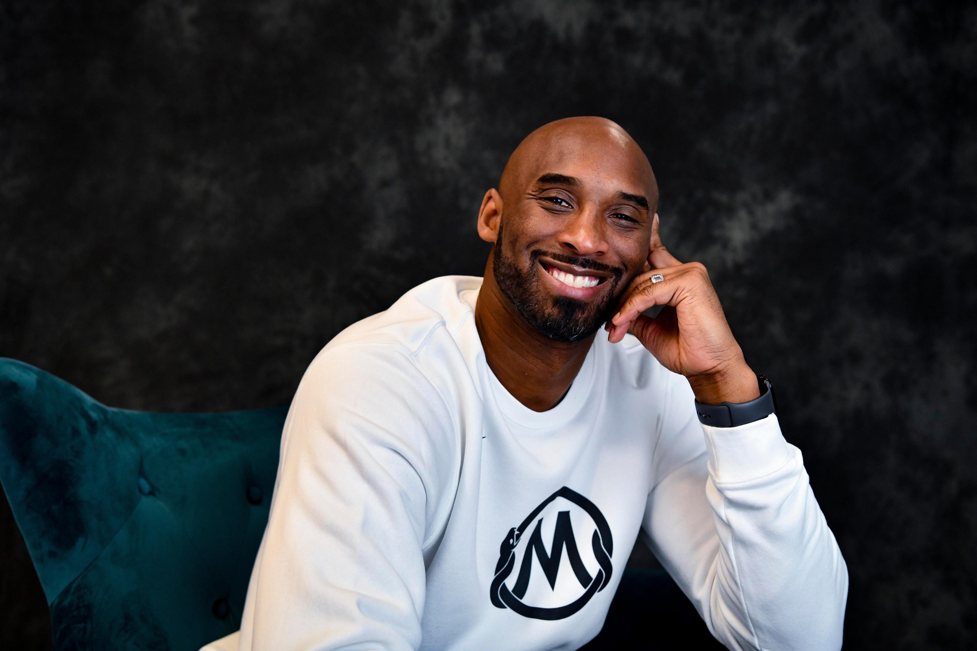 Jan 17, 2020; Costa Mesa, CA, USA; Kobe Bryant poses for a portrait inside of his office in Costa Mesa, California. Bryant, one of the greatest NBA players in history, is building an impressive resume in his post-basketball career, including winning an Academy Award. Mandatory Credit: Harrison Hill-USA TODAY / Harrison Hill